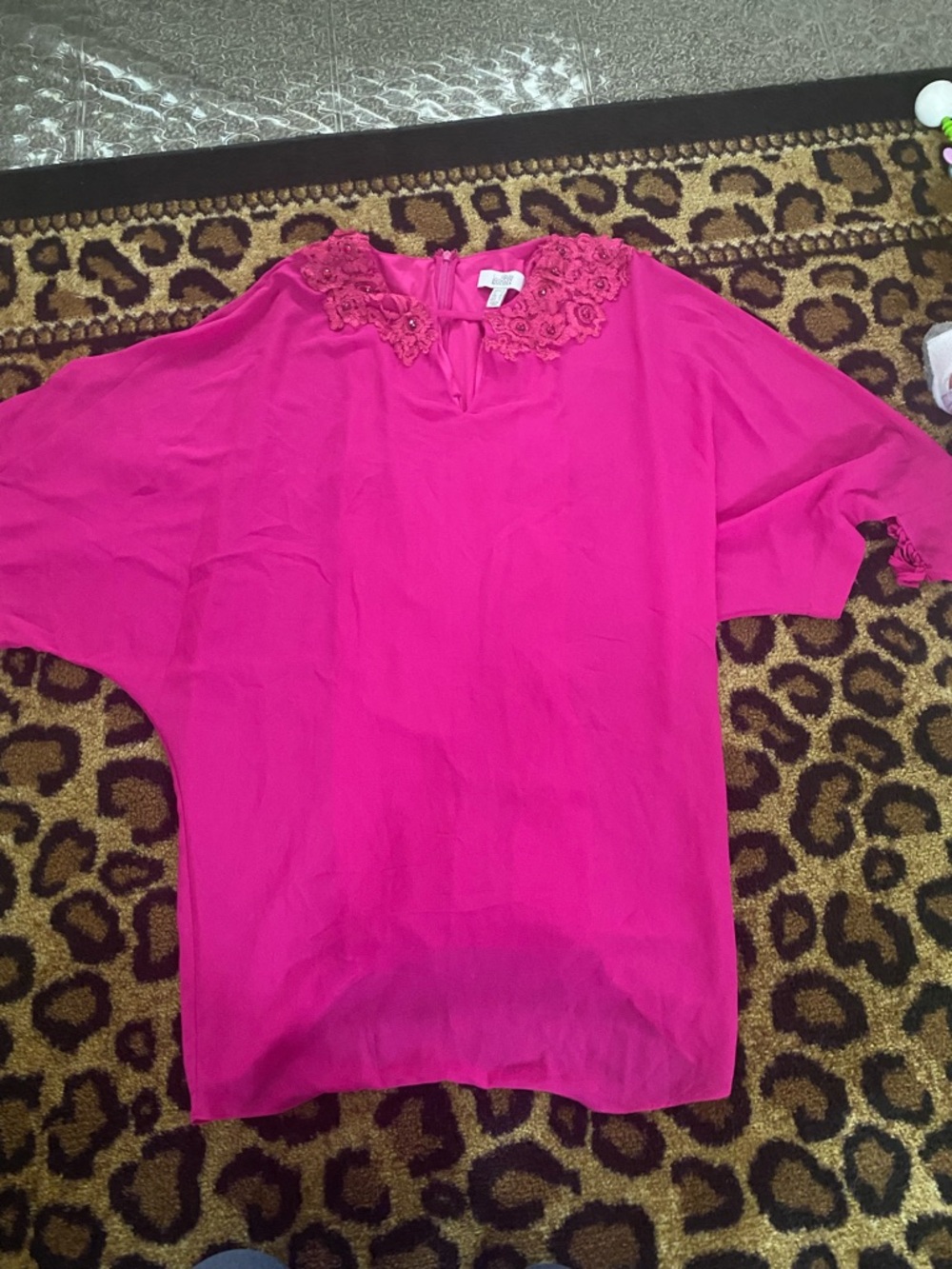 Badgley Mischka  dress Fuchsia Floral Applique Tunic